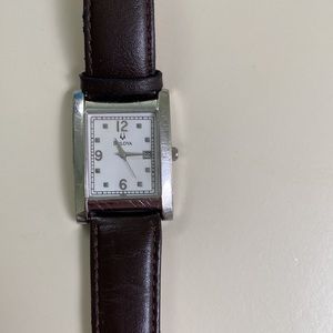 Bulova mens brown leather watch
